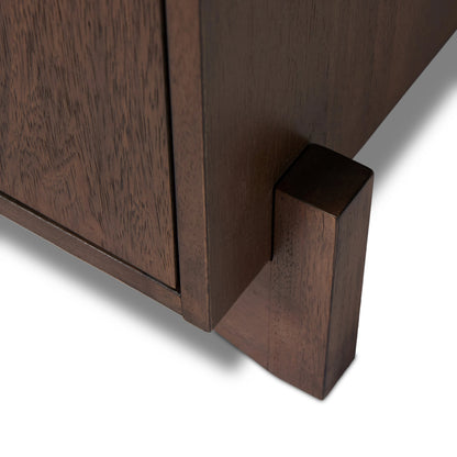 Castillo Media Console by Four Hands in chestnut parawood. Made from solid parawood, rubberwood veneer in a modern style.