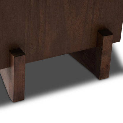 Castillo Media Console by Four Hands in chestnut parawood. Made from solid parawood, rubberwood veneer in a modern style.