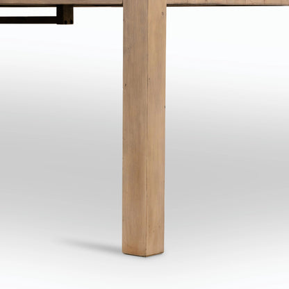 Everson Dining Table by Four Hands in scrubbed teak. Made from solid mixed reclaimed wood in a transitional style.