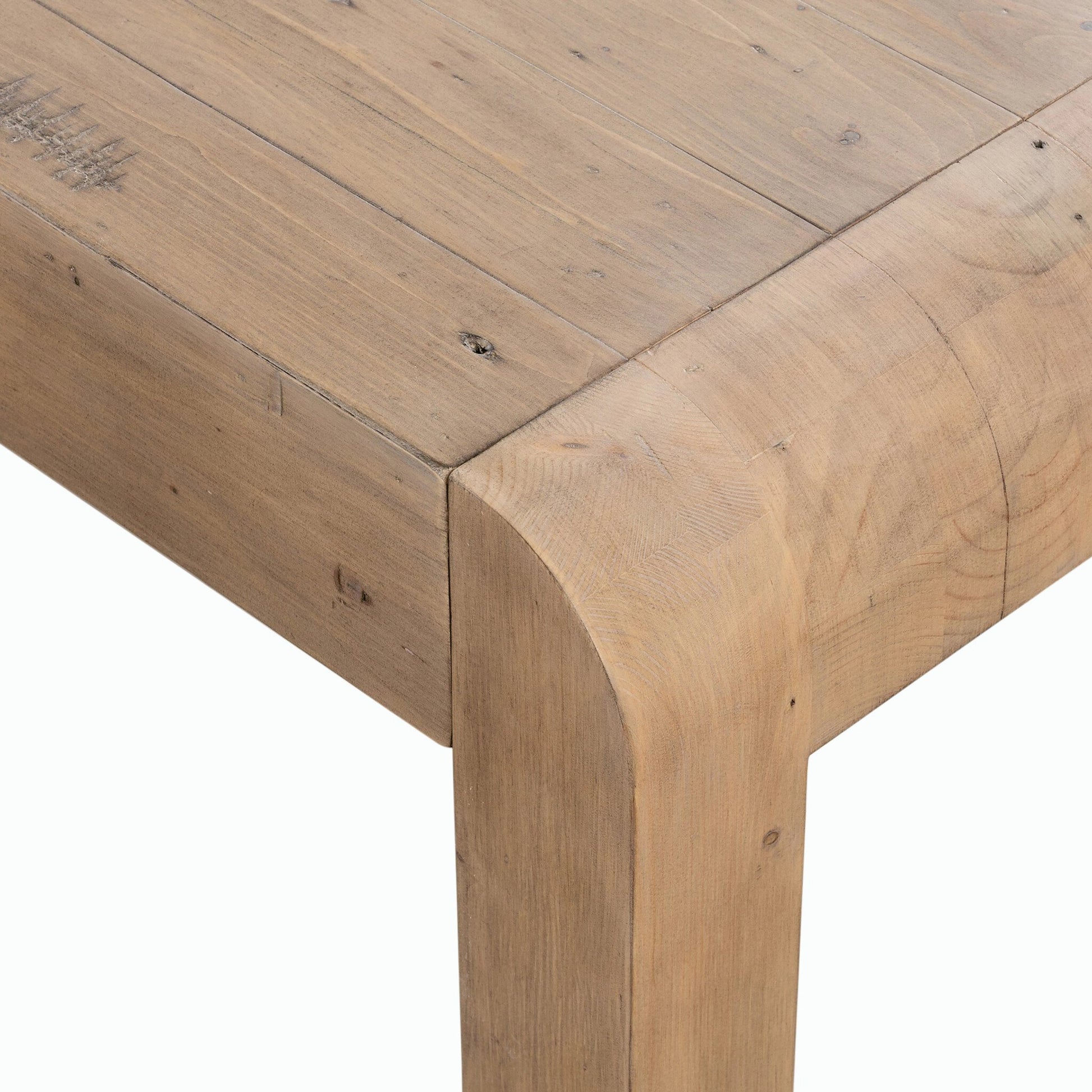 Everson Dining Table by Four Hands in scrubbed teak. Made from solid mixed reclaimed wood in a transitional style.