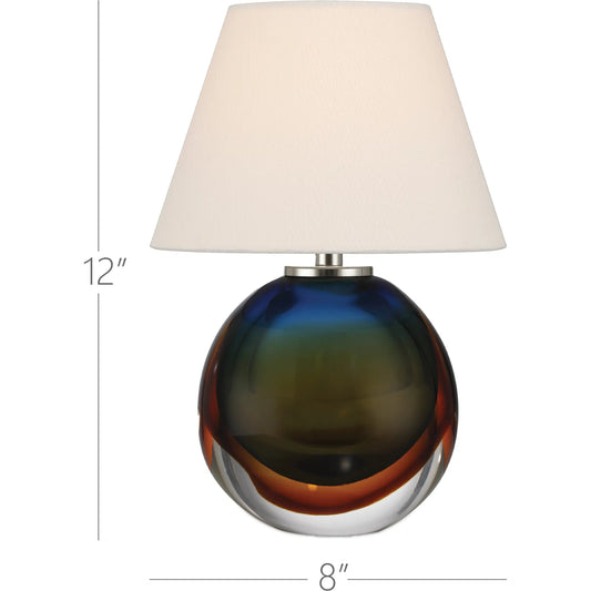 Voyage Nickel Cordless Table Lamp by Currey and Company in green blue, amber, clear. Made from art glass in a unique style.