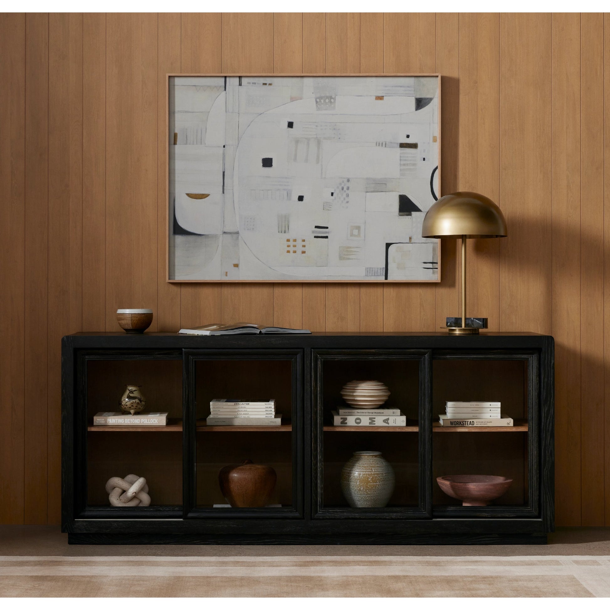 Zanda Table Lamp by Four Hands in antique brass, black italian marble. Made from solid marble, stainless steel in a modern style.