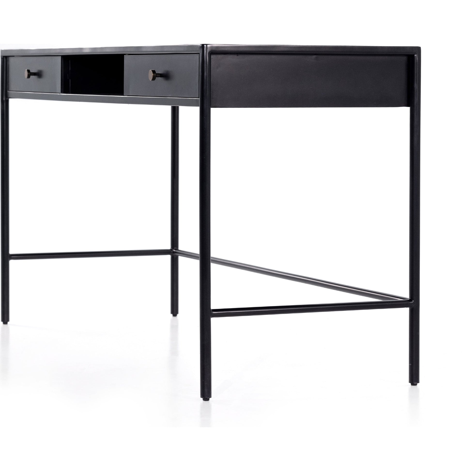 Soto Desk by Four Hands in black, weathered bronze and black. Made from iron in a modern style.