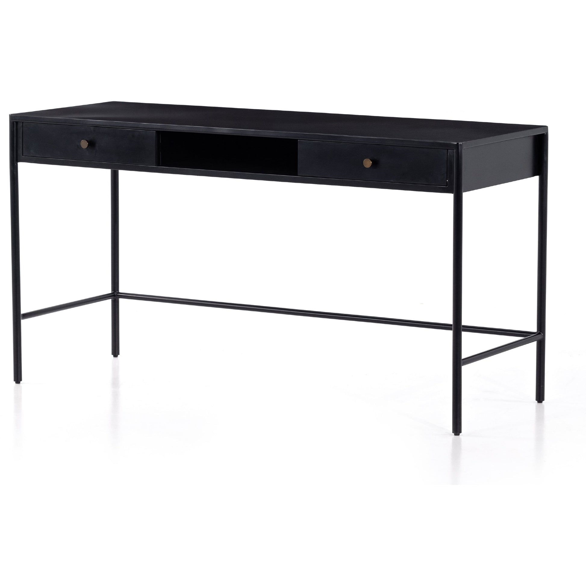 Soto Desk by Four Hands in black, weathered bronze and black. Made from iron in a modern style.