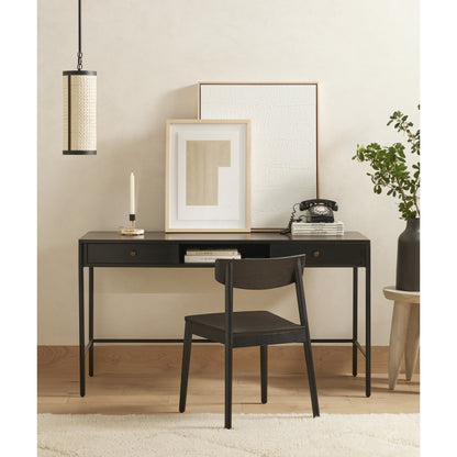 Soto Desk by Four Hands in black, weathered bronze and black. Made from iron in a modern style.