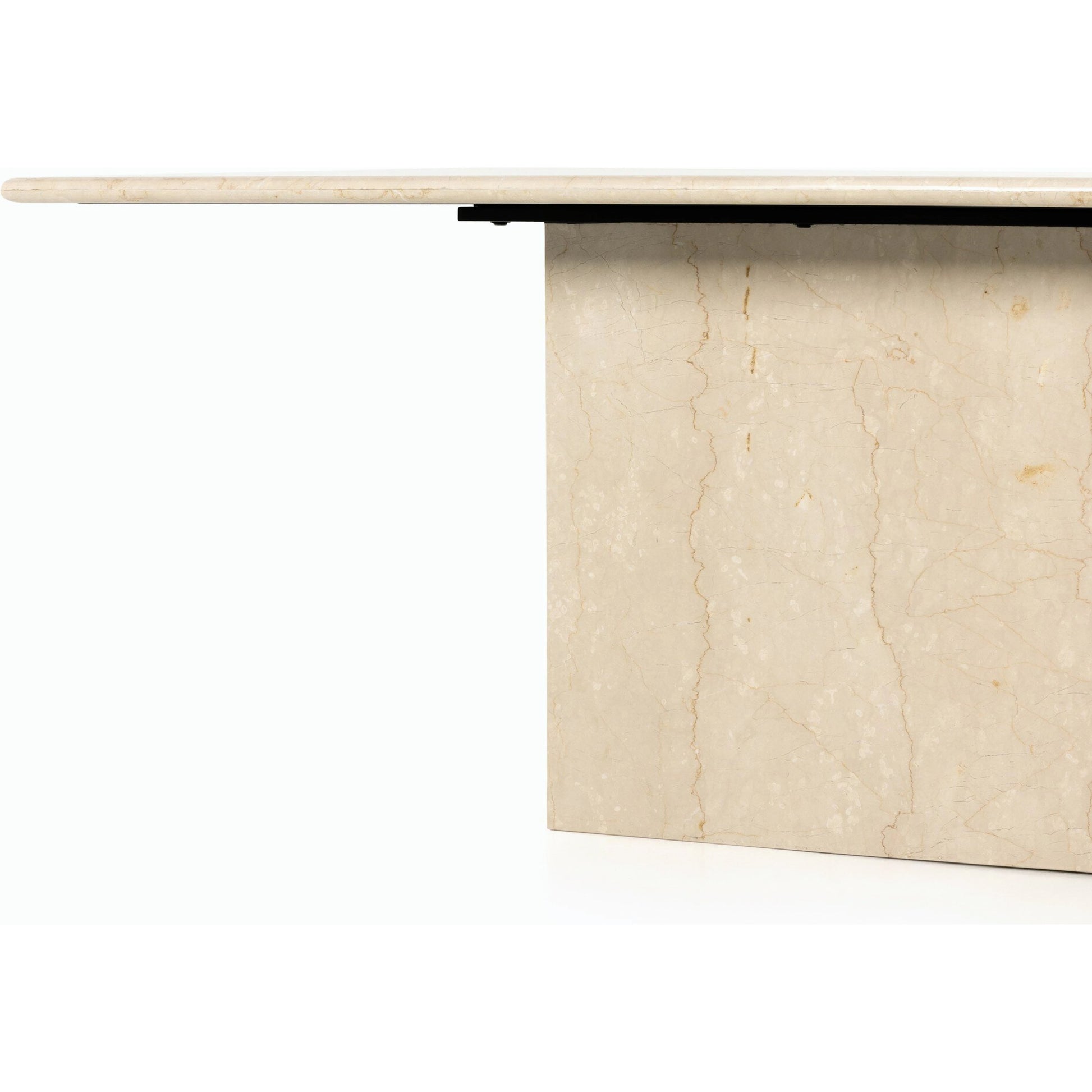 Arum Dining Table by Four Hands in cream marble. Made from solid marble in a coastal style.