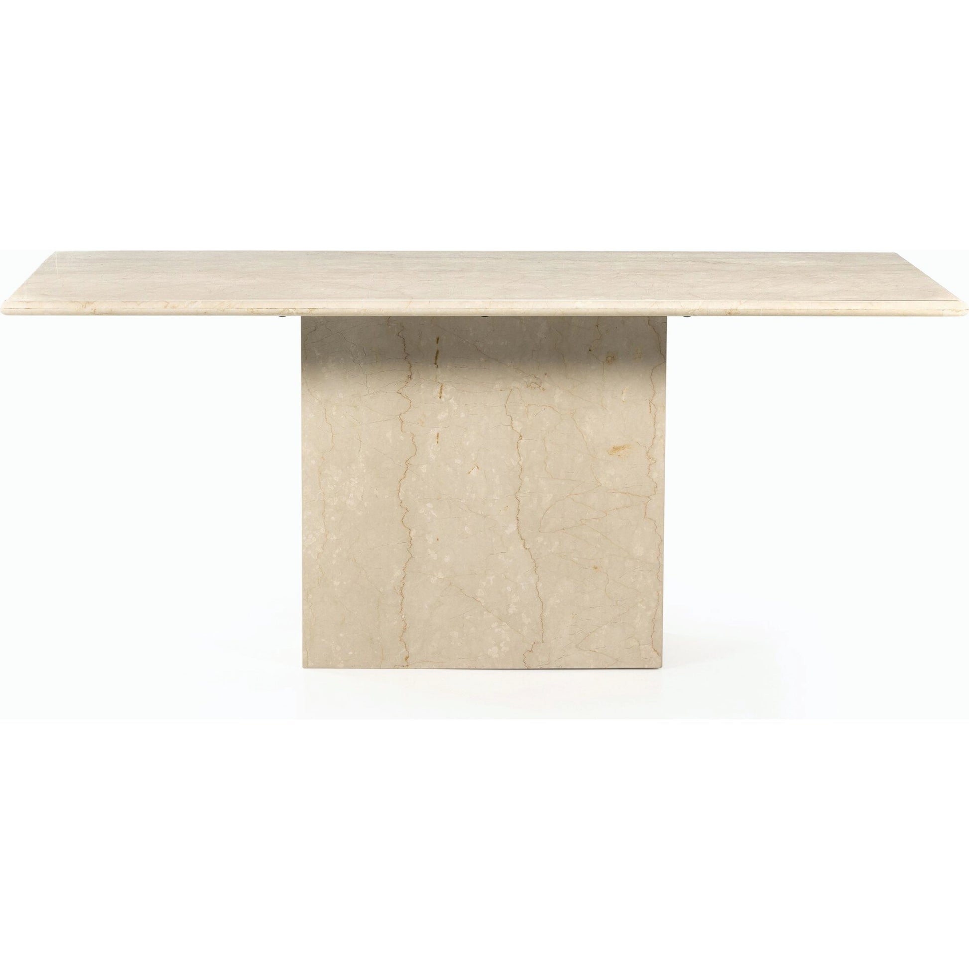 Arum Dining Table by Four Hands in cream marble. Made from solid marble in a coastal style.