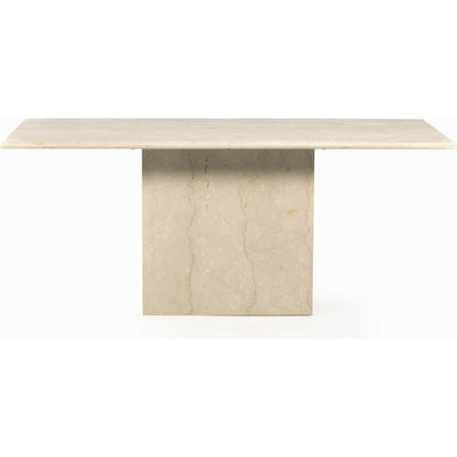 Arum Dining Table by Four Hands in cream marble. Made from solid marble in a coastal style.