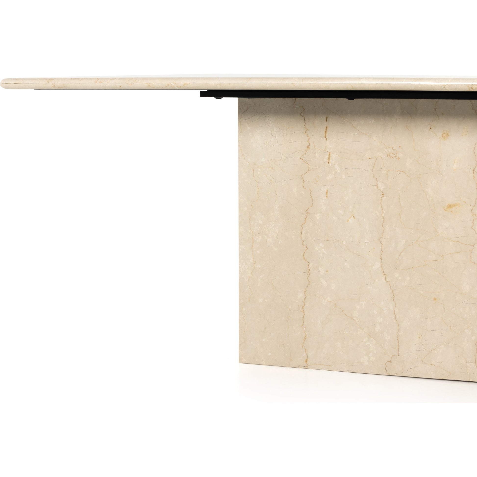 Arum Dining Table by Four Hands in cream marble. Made from solid marble in a coastal style.