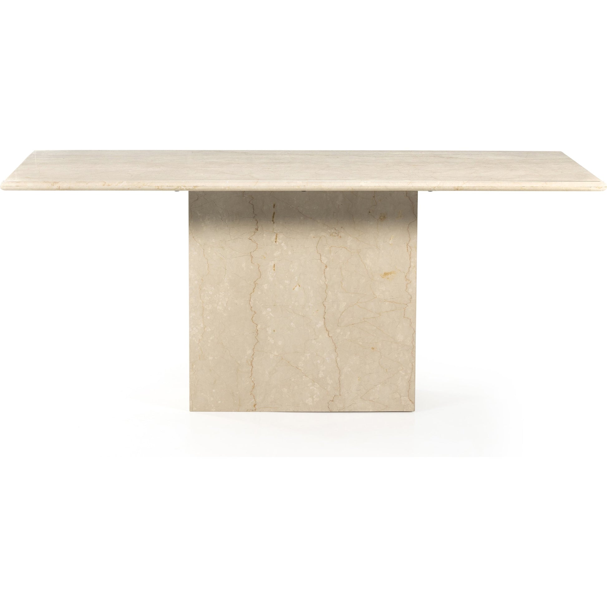 Arum Dining Table by Four Hands in cream marble. Made from solid marble in a coastal style.