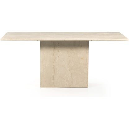 Arum Dining Table by Four Hands in cream marble. Made from solid marble in a coastal style.