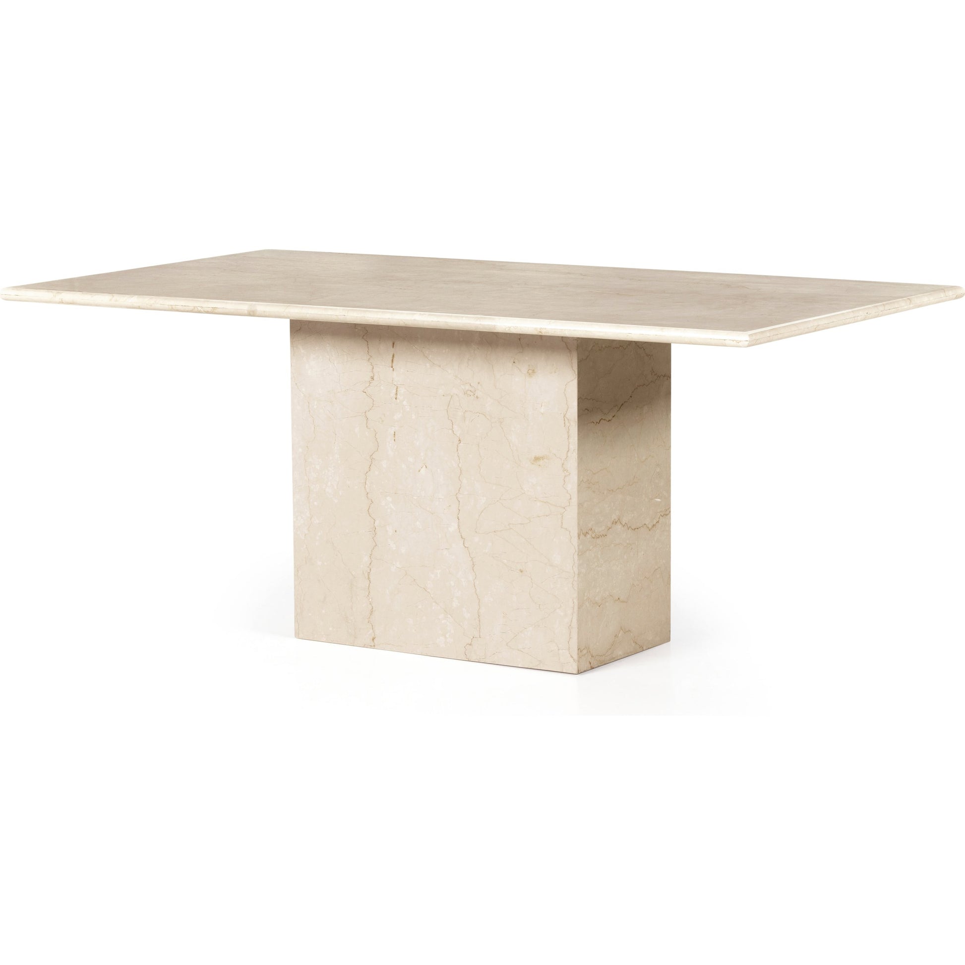 Arum Dining Table by Four Hands in cream marble. Made from solid marble in a coastal style.