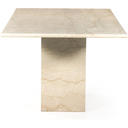 Arum Dining Table by Four Hands in cream marble. Made from solid marble in a coastal style.