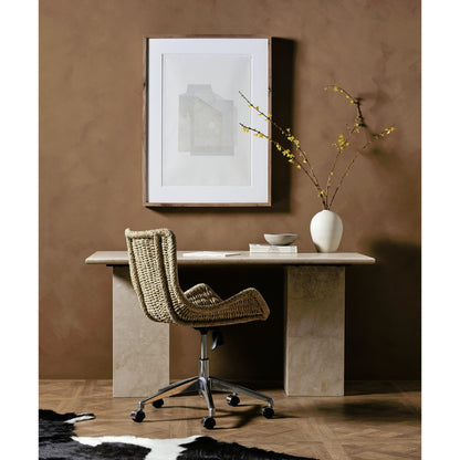 Arum Desk by Four Hands in cream marble. Made from solid marble in a modern style.
