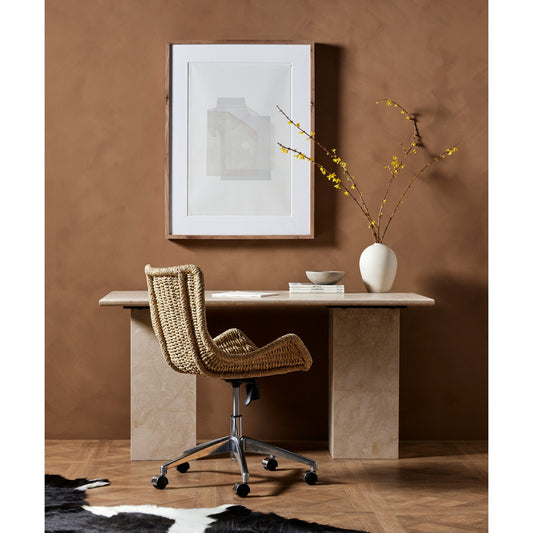Arum Desk by Four Hands in cream marble. Made from solid marble in a modern style.