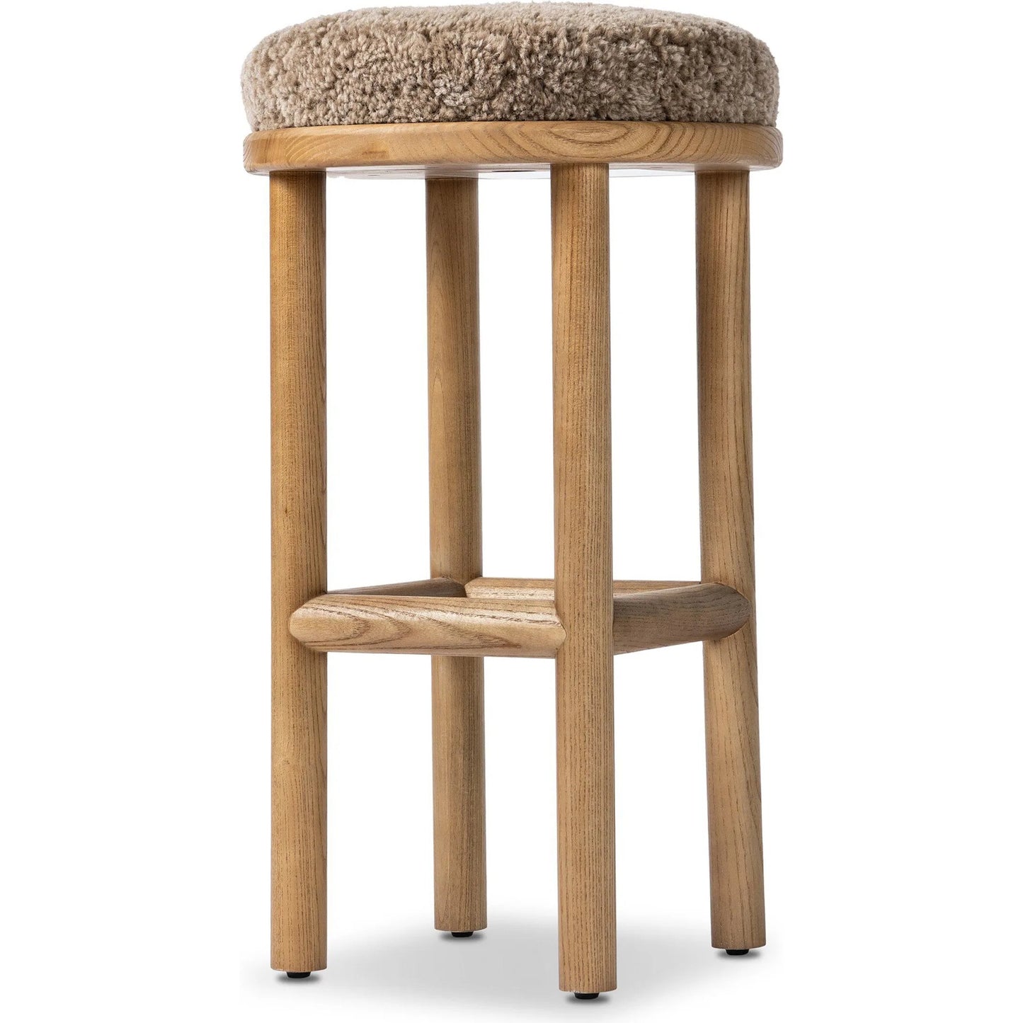 008 SI-2535319 | Additional Silo | Saldino Bar Stool by Four Hands in taupe shearling, sandy nettlewood. Made from shearling, solid nettlewood in a unique style.