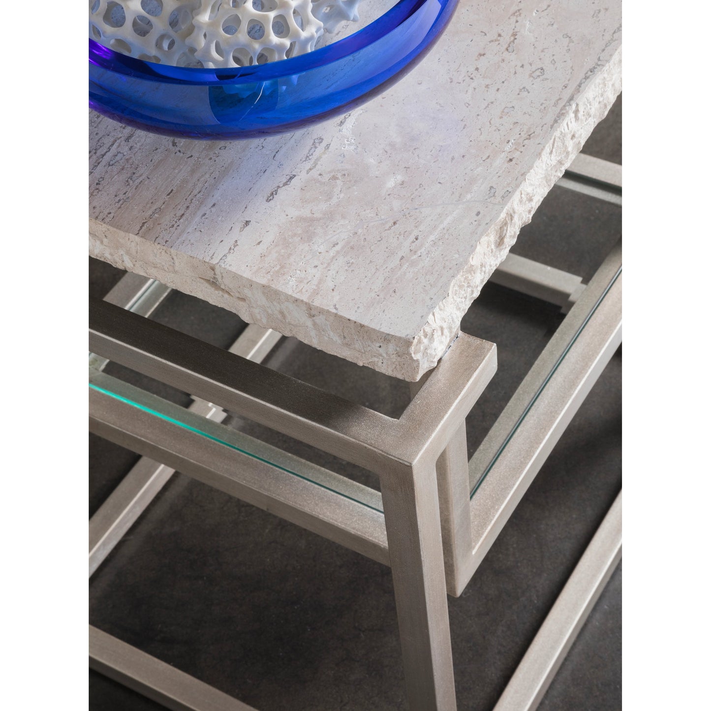003 SI-1962873 | Closeup | Theo End Table by Artistica Home in champagne leaf. Made from unique in a modern style.