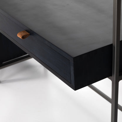 Trey Modular Wall Desk with 2 Bookcases by Four Hands. Made from solid poplar, top grain leather, iron in a modern style.