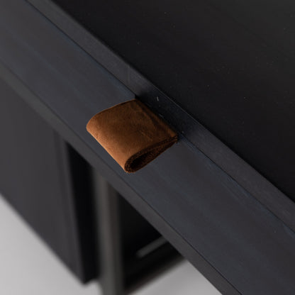 Trey Modular Wall Desk with 2 Bookcases by Four Hands. Made from solid poplar, top grain leather, iron in a modern style.