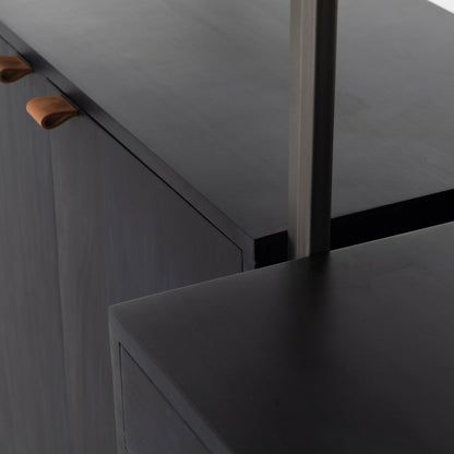 Trey Modular Wall Desk with 2 Bookcases by Four Hands. Made from solid poplar, top grain leather, iron in a modern style.