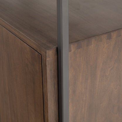 Trey Modular Wall Desk with 2 Bookcases by Four Hands. Made from solid poplar, top grain leather, iron in a modern style.