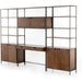 Trey Modular Wall Desk with 2 Bookcases by Four Hands. Made from solid poplar, top grain leather, iron in a modern style.