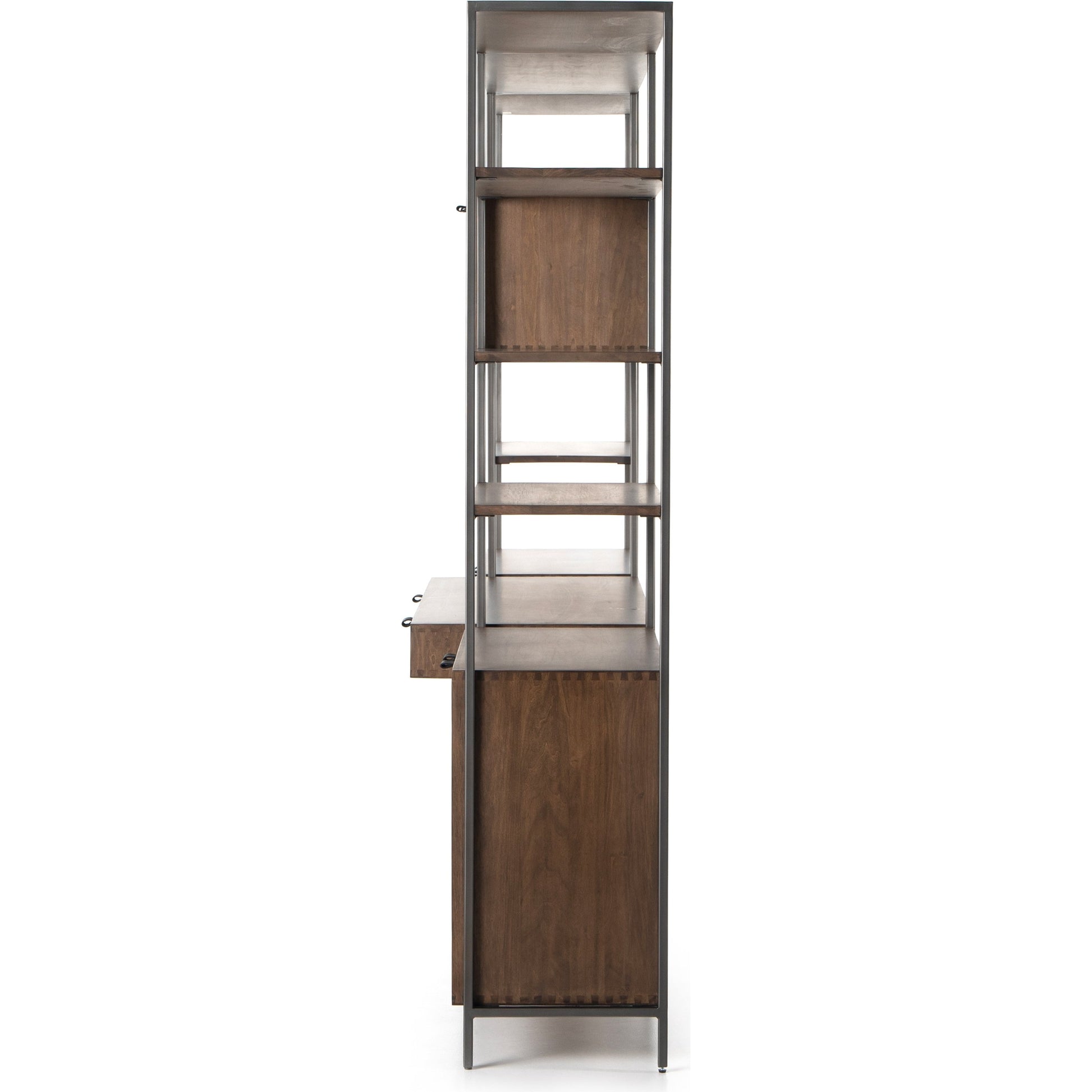 Trey Modular Wall Desk with 2 Bookcases by Four Hands. Made from solid poplar, top grain leather, iron in a modern style.