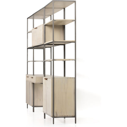 Trey Modular Wall Desk with 2 Bookcases by Four Hands. Made from solid poplar, top grain leather, iron in a modern style.