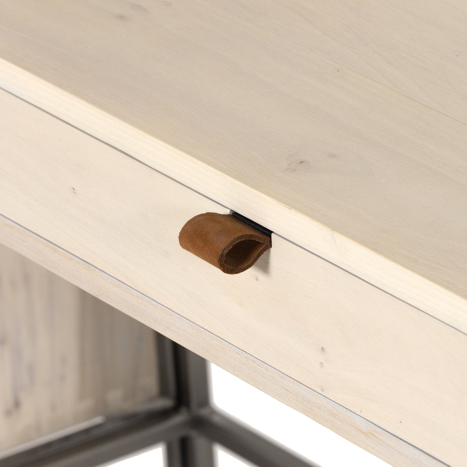 Trey Modular Wall Desk with 2 Bookcases by Four Hands. Made from solid poplar, top grain leather, iron in a modern style.