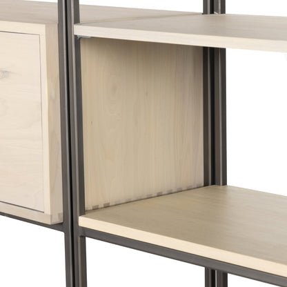 Trey Modular Wall Desk with 2 Bookcases by Four Hands. Made from solid poplar, top grain leather, iron in a modern style.