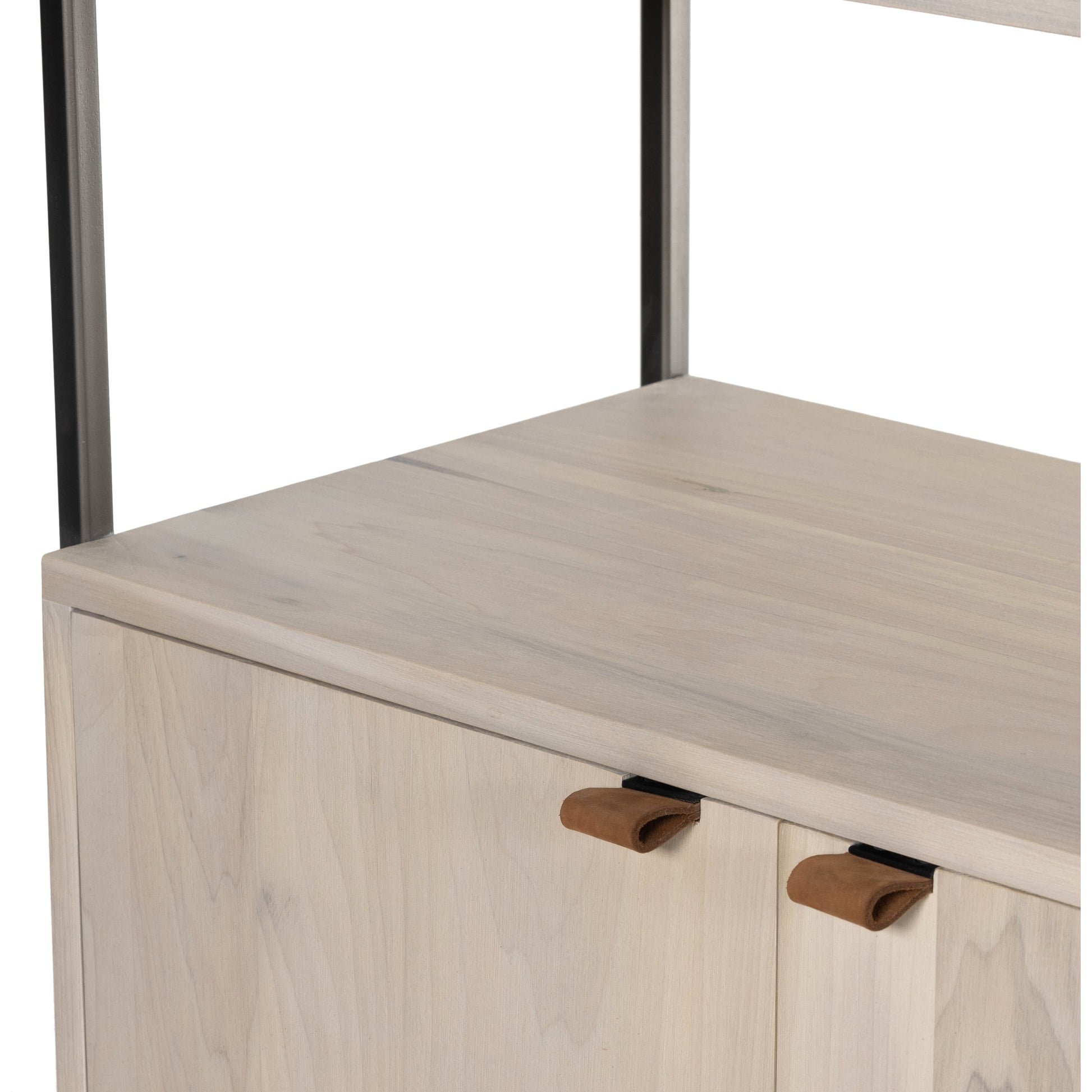 Trey Modular Wall Desk with 2 Bookcases by Four Hands. Made from solid poplar, top grain leather, iron in a modern style.