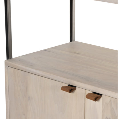 Trey Modular Wall Desk with 2 Bookcases by Four Hands. Made from solid poplar, top grain leather, iron in a modern style.