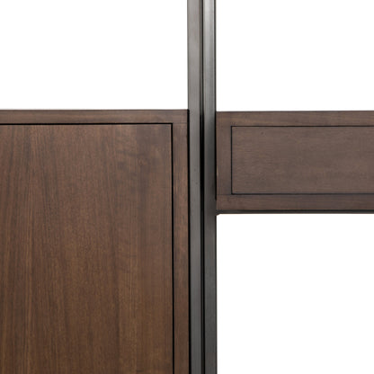 Trey Modular Wall Desk with Bookcase by Four Hands. Made from solid poplar, top grain leather, iron in a modern style.