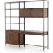 Trey Modular Wall Desk with Bookcase by Four Hands. Made from solid poplar, top grain leather, iron in a modern style.