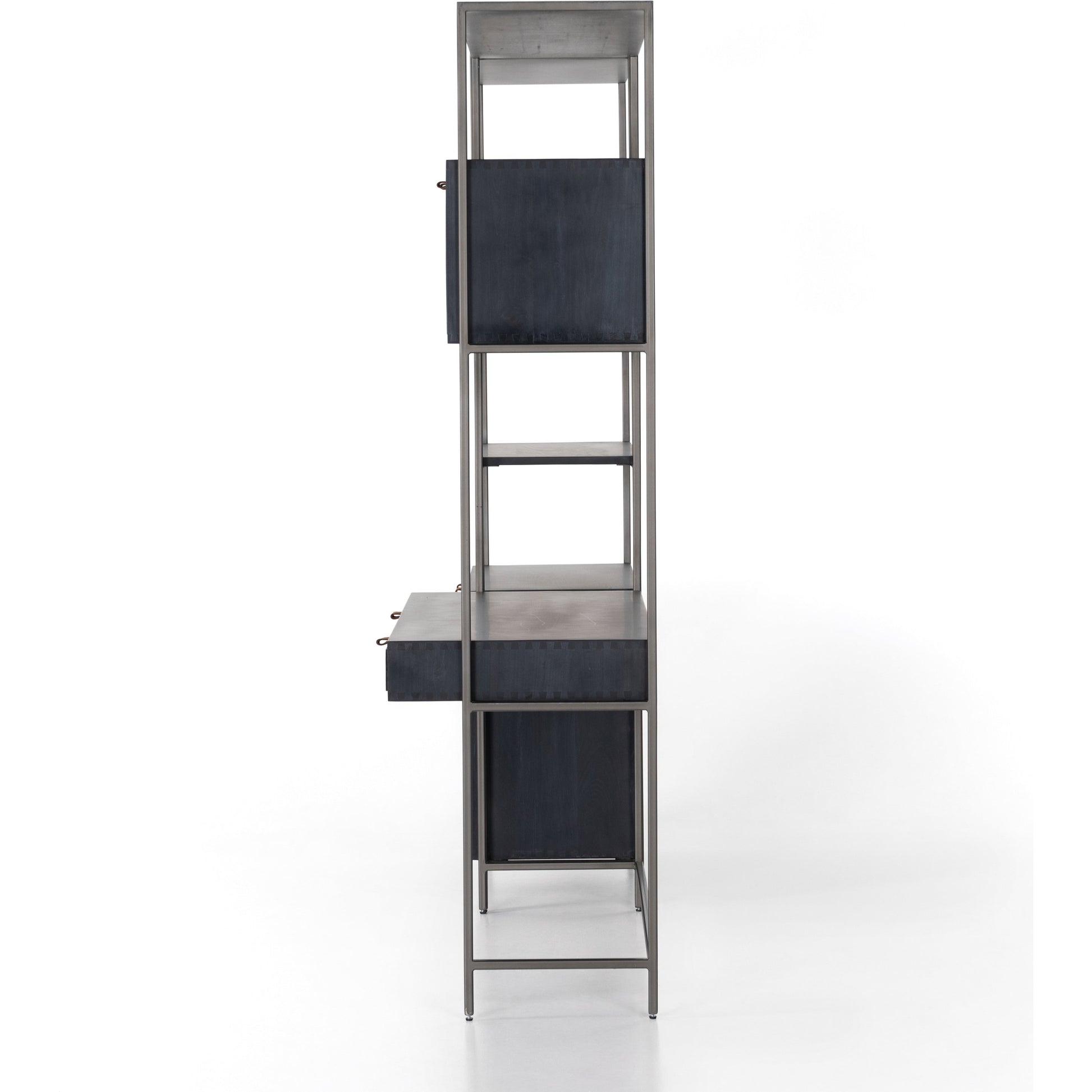 Trey Modular Wall Desk with Bookcase by Four Hands. Made from solid poplar, top grain leather, iron in a modern style.