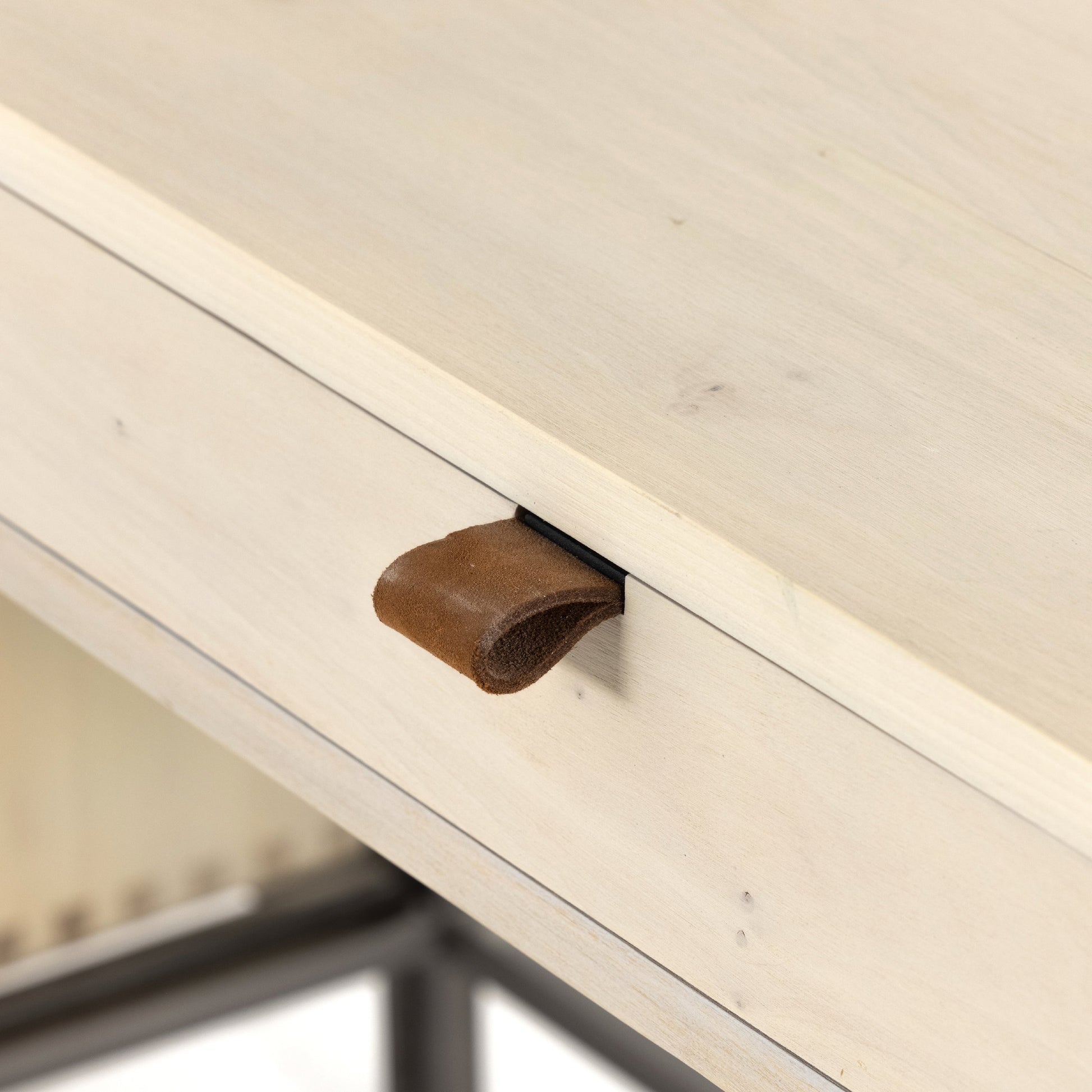 Trey Modular Wall Desk with Bookcase by Four Hands. Made from solid poplar, top grain leather, iron in a modern style.