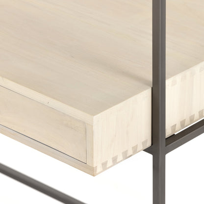 Trey Modular Wall Desk with Bookcase by Four Hands. Made from solid poplar, top grain leather, iron in a modern style.