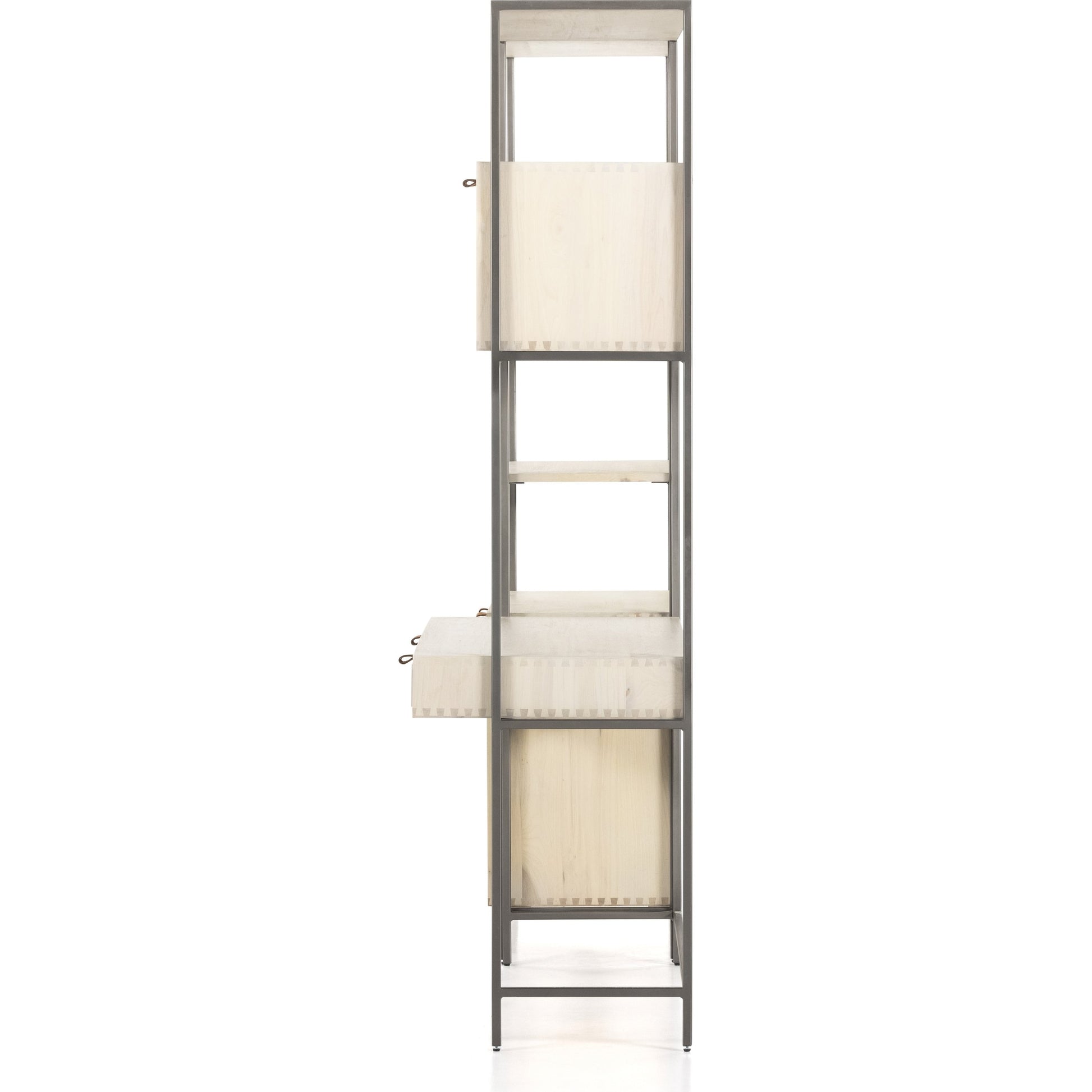 Trey Modular Wall Desk with Bookcase by Four Hands. Made from solid poplar, top grain leather, iron in a modern style.