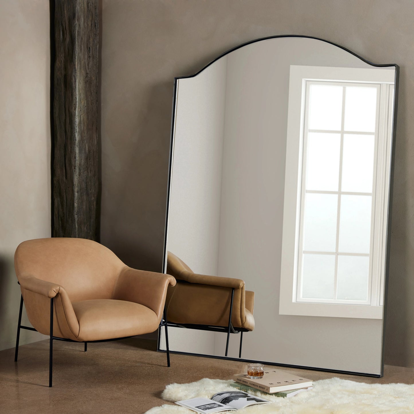 011 SI-1798801 | Lifestyle | Jacques Floor Mirror by Four Hands in gunmetal. Made from iron, engineered hardwood, mirror in a modern style.
