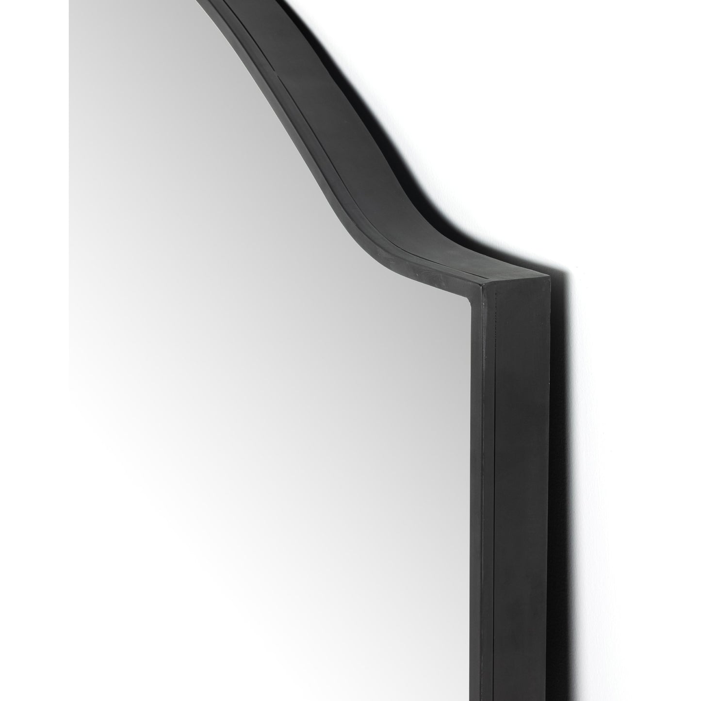 003 SI-1798801 | Closeup | Jacques Floor Mirror by Four Hands in gunmetal. Made from iron, engineered hardwood, mirror in a modern style.