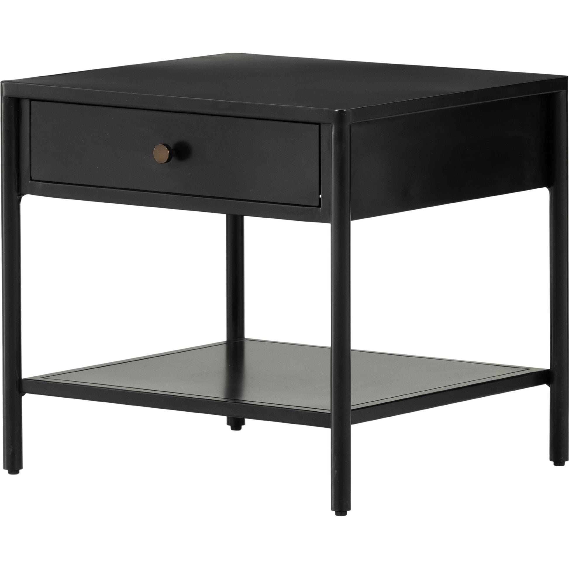 Soto End Table by Four Hands in black, weathered bronze and black. Made from iron in a modern style.