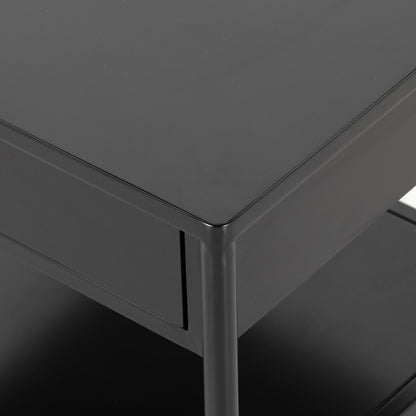 Soto End Table by Four Hands in black, weathered bronze and black. Made from iron in a modern style.