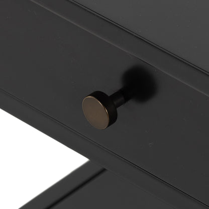 Soto End Table by Four Hands in black, weathered bronze and black. Made from iron in a modern style.