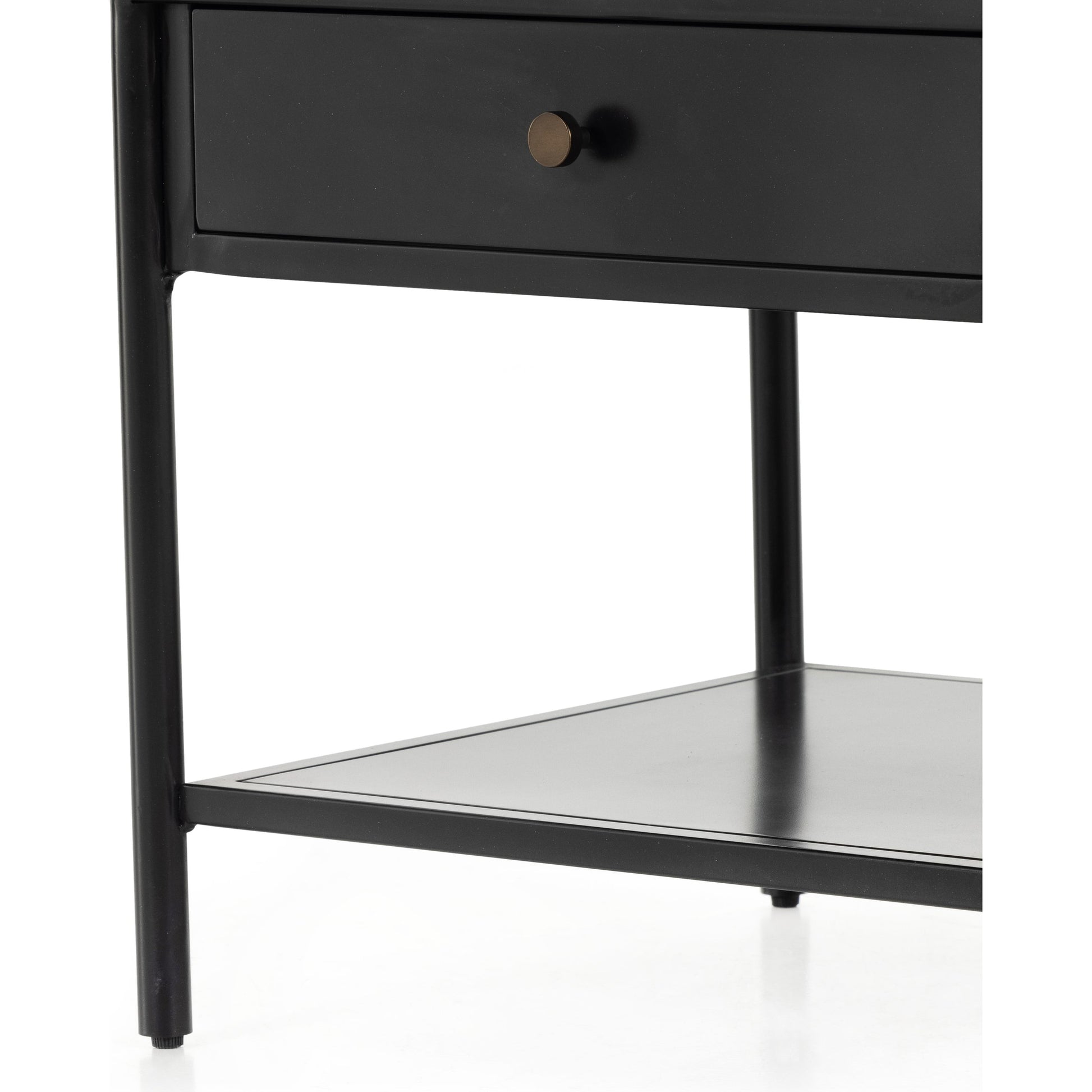Soto End Table by Four Hands in black, weathered bronze and black. Made from iron in a modern style.