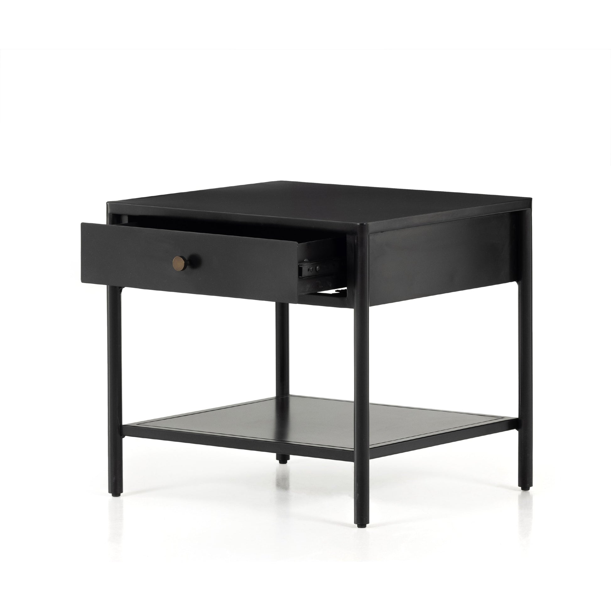 Soto End Table by Four Hands in black, weathered bronze and black. Made from iron in a modern style.