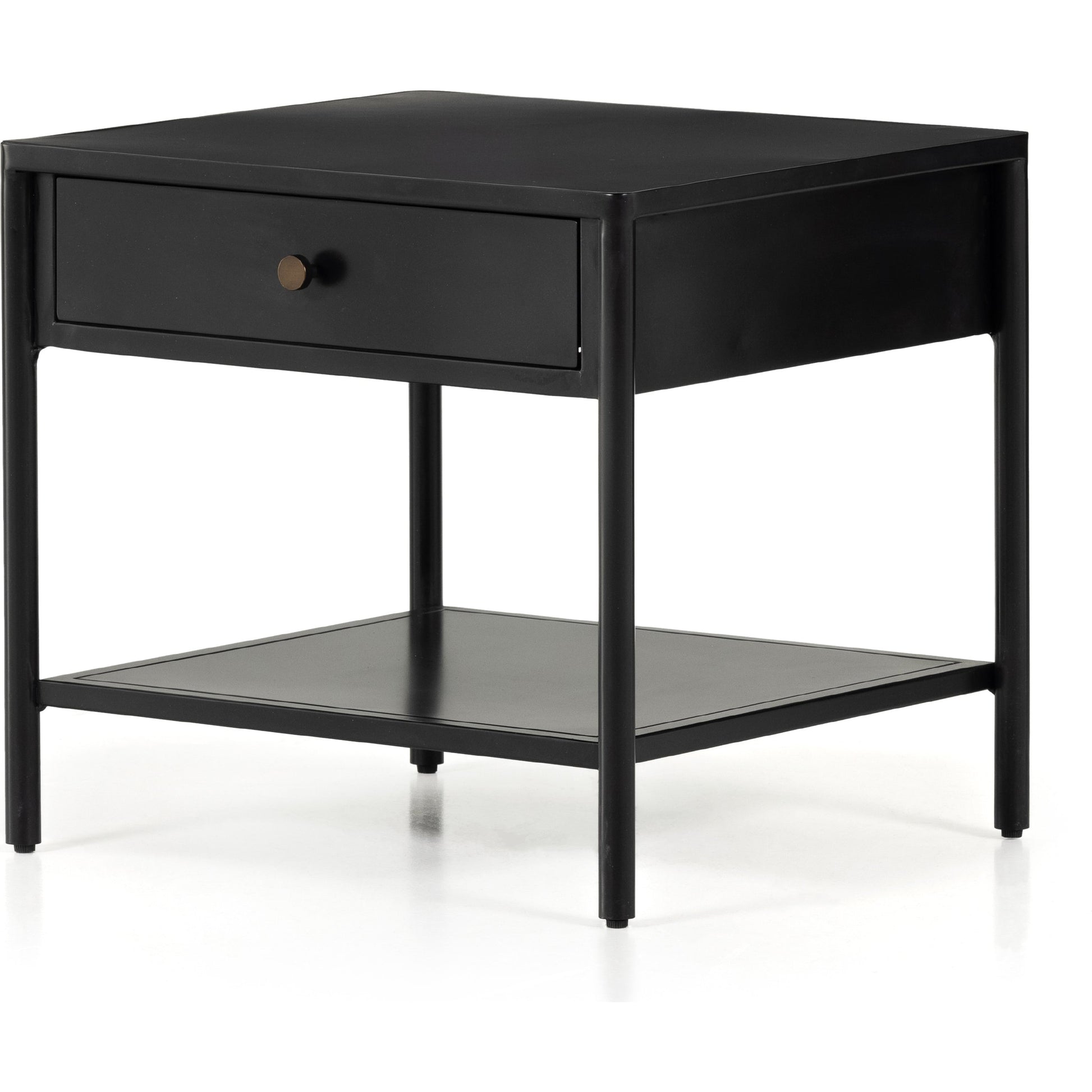 Soto End Table by Four Hands in black, weathered bronze and black. Made from iron in a modern style.