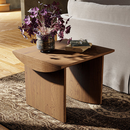 Pickford End Table by Four Hands in dusted oak thin veneer, dusted oak veneer and dusted oak. Made from thick oak veneer in a modern style.
