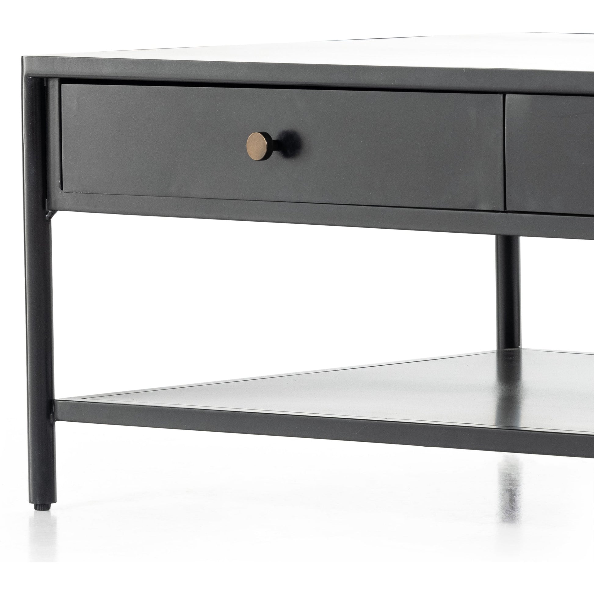 Soto Coffee Table by Four Hands in black, weathered bronze and black. Made from iron in a modern style.