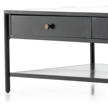 Soto Coffee Table by Four Hands in black, weathered bronze and black. Made from iron in a modern style.