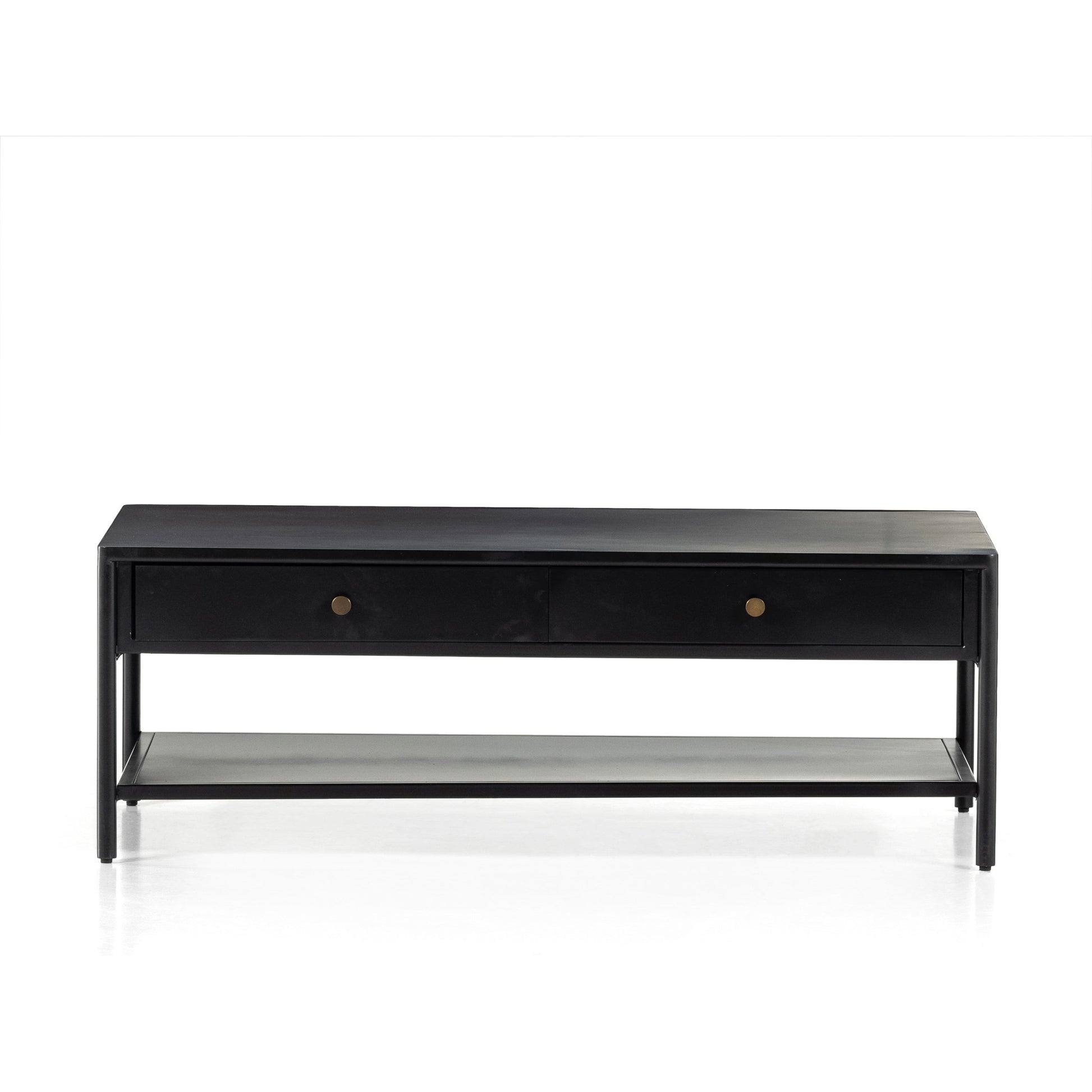Soto Coffee Table by Four Hands in black, weathered bronze and black. Made from iron in a modern style.